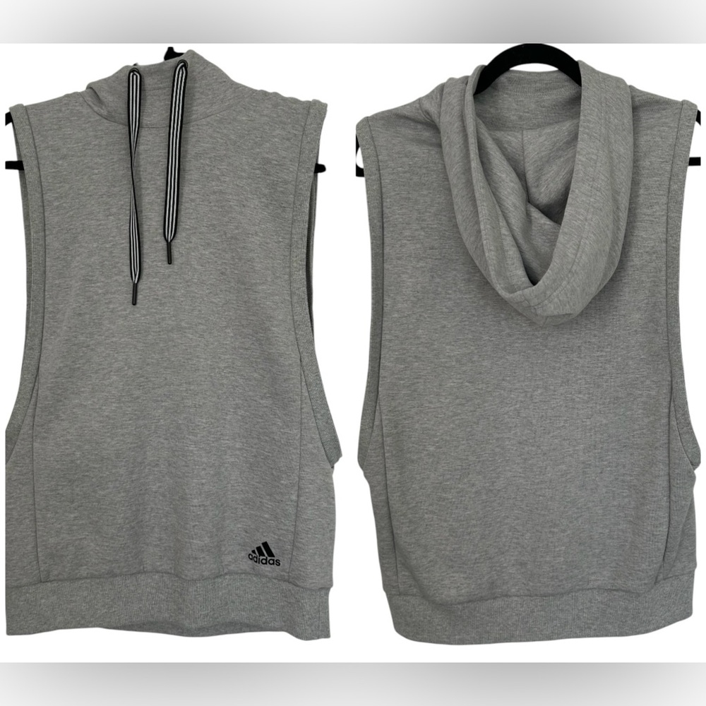 ADIDAS Women’s Sleeveless Pullover Hoodie Light Heather Gray Drawstring Soft M‎